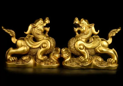 large # A PAIR store home efficacious Talisman Protection # Money Drawing Martial god of wealth PI XIU dragon BRASS statue