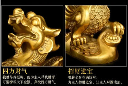 large # A PAIR store home efficacious Talisman Protection # Money Drawing Martial god of wealth PI XIU dragon BRASS statue