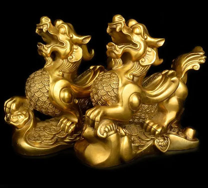 large # A PAIR store home efficacious Talisman Protection # Money Drawing Martial god of wealth PI XIU dragon BRASS statue