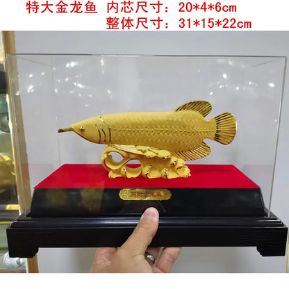 large Asia Home store COMPANY office Art deco bring wealth money good luck gilding Golden Dragon Arowana fish FENG SHUI statue