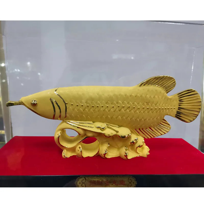 large Asia Home store COMPANY office Art deco bring wealth money good luck gilding Golden Dragon Arowana fish FENG SHUI statue