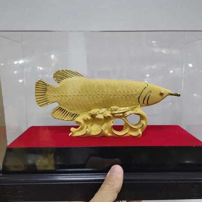 large Asia Home store COMPANY office Art deco bring wealth money good luck gilding Golden Dragon Arowana fish FENG SHUI statue