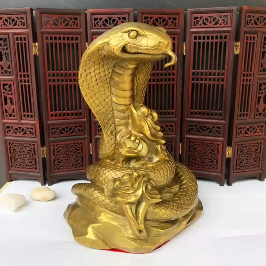 large Asia Thailand HOME office SHOP thriving business GOOD LUCK Mascot golden Wealth Cobra snake God Brass statue