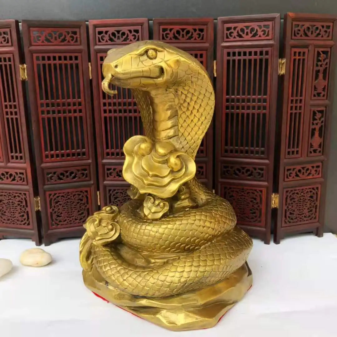 large Asia Thailand HOME office SHOP thriving business GOOD LUCK Mascot golden Wealth Cobra snake God Brass statue