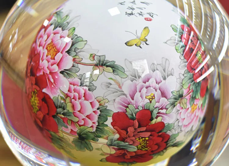 large # China Leader National gift HOME office Comapny TOP business decoration GOOD LUCK Rich Peony crystal ball 3D ART Ornament