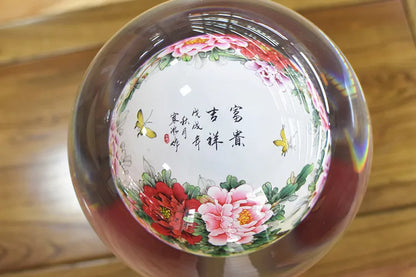 large # China Leader National gift HOME office Comapny TOP business decoration GOOD LUCK Rich Peony crystal ball 3D ART Ornament