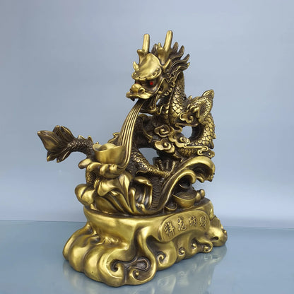 large Company home Porch lobby exorcise evil spirit thriving business money Good luck Royal dragon brass Sculpture ART Ornament