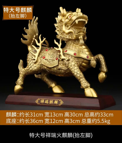 large  Company office home Bring in wealth  Money Drawing good luck Talisman -TOP Retro dragon Qi lin FENG SHUI Brass statue