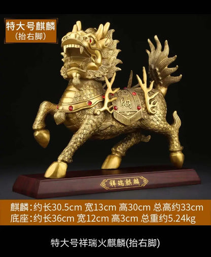 large  Company office home Bring in wealth  Money Drawing good luck Talisman -TOP Retro dragon Qi lin FENG SHUI Brass statue