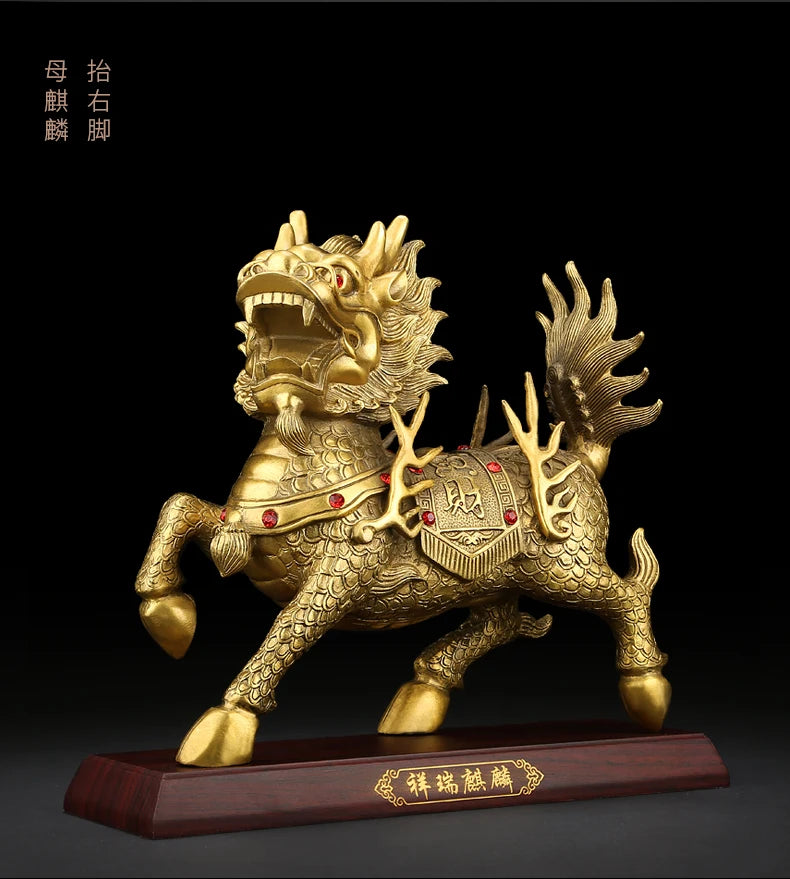 large  Company office home Bring in wealth  Money Drawing good luck Talisman -TOP Retro dragon Qi lin FENG SHUI Brass statue