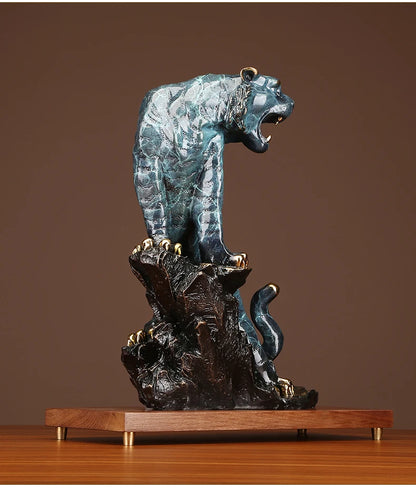 large Europe America Original GOOD LUCK Fortune tiger Leopard color brass Sculpture home office business art animal TOP Ornament