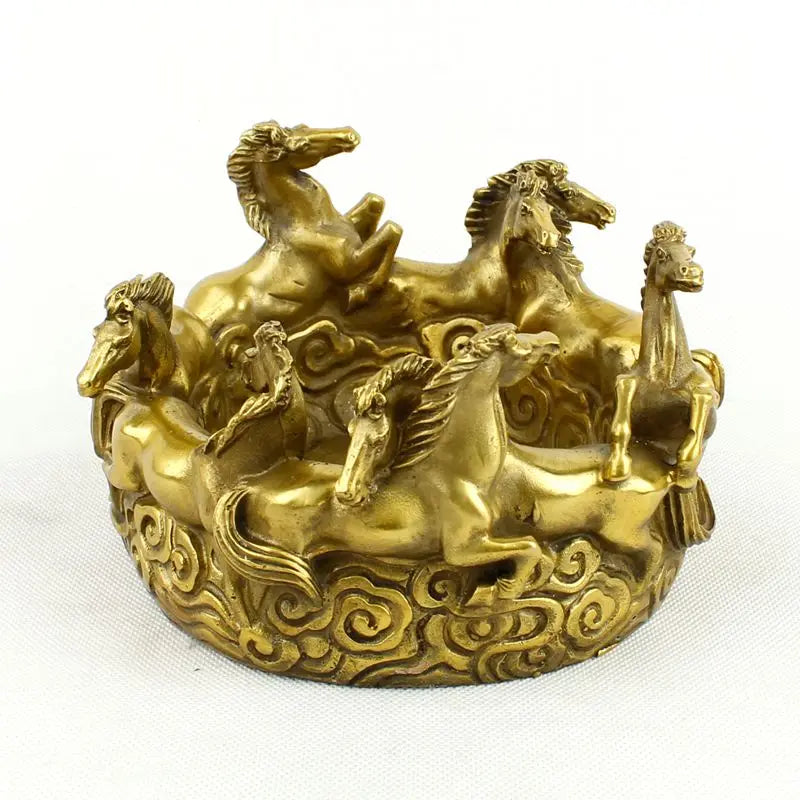 large GOOD HOME office company efficacious  thriving business  Success 8 horses courser FENG SHUI Ashtray brass statue