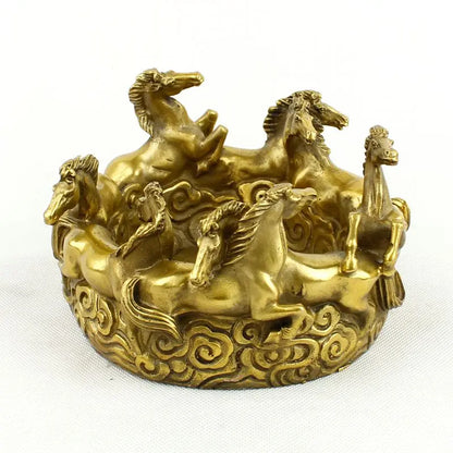 large GOOD HOME office company efficacious  thriving business  Success 8 horses courser FENG SHUI Ashtray brass statue