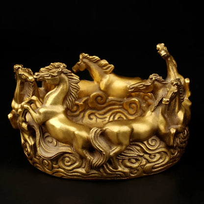 large GOOD HOME office company efficacious  thriving business  Success 8 horses courser FENG SHUI Ashtray brass statue