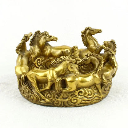 large GOOD HOME office company efficacious  thriving business  Success 8 horses courser FENG SHUI Ashtray brass statue