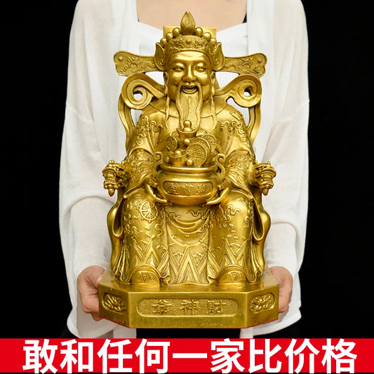 large GOOD buddha company hall decoration thriving business Money Drawing Good luck Gold God of wealth Mammon brass statue