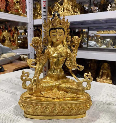 large GOOD buddha statue Asia home family Buddhism protection Gilding golden Guanyin Bodhisattva White Tara buddha statue