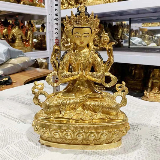 large GOOD buddha statue home family Buddhism protection Gilding Guanyin Four-armed Avalokitesvara Bodhisattva buddha statue