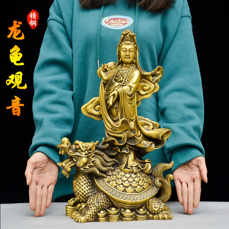 large HOME Decorative Buddha statue Dragon turtle longevity Guanyin bodhisattva buddha copper statue Bless family health safe