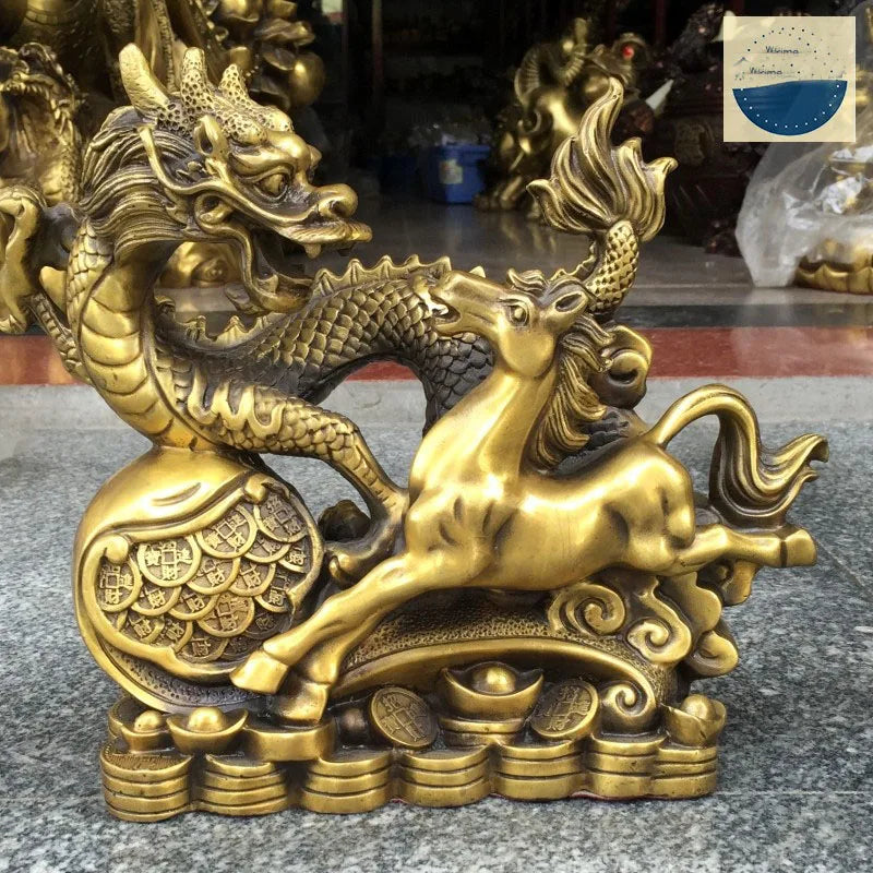 large-HOME office SHOP Business ART Money Drawing GOOD LUCK  Mascot # Propitious dragon Success horse FENG SHUI Brass statue