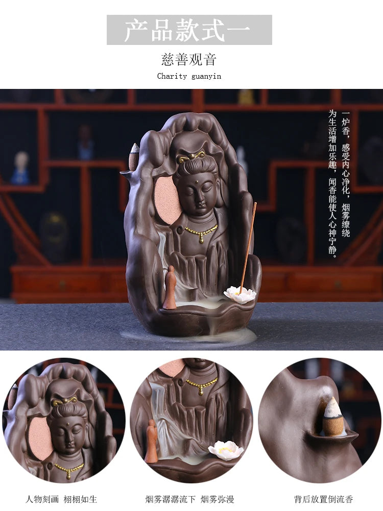 large # Southeast Asia Buddhism ART HOME bless family Safe CHAN DAO Ceramic Guan yin Bodhisattva Buddha Ornament censer statue