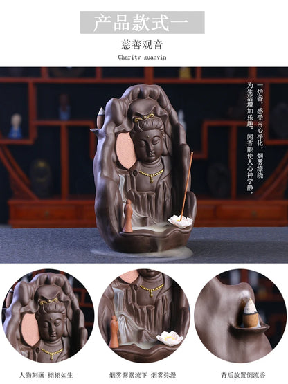 large # Southeast Asia Buddhism ART HOME bless family Safe CHAN DAO Ceramic Guan yin Bodhisattva Buddha Ornament censer statue