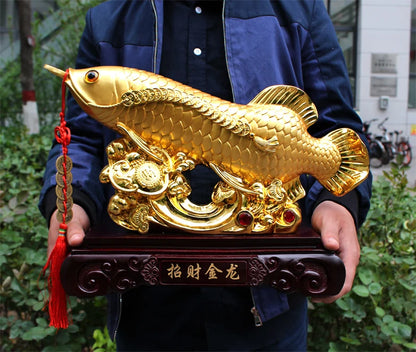 large TOP COOL HOME OFFICE Company SHOP TOP Cool  Talisman Money Drawing fortune Arowana Golden Fish FENG SHUI Decorative statue