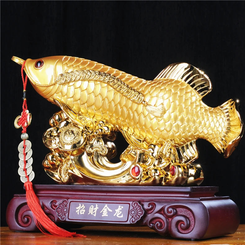 large TOP COOL HOME OFFICE Company SHOP TOP Cool  Talisman Money Drawing fortune Arowana Golden Fish FENG SHUI Decorative statue