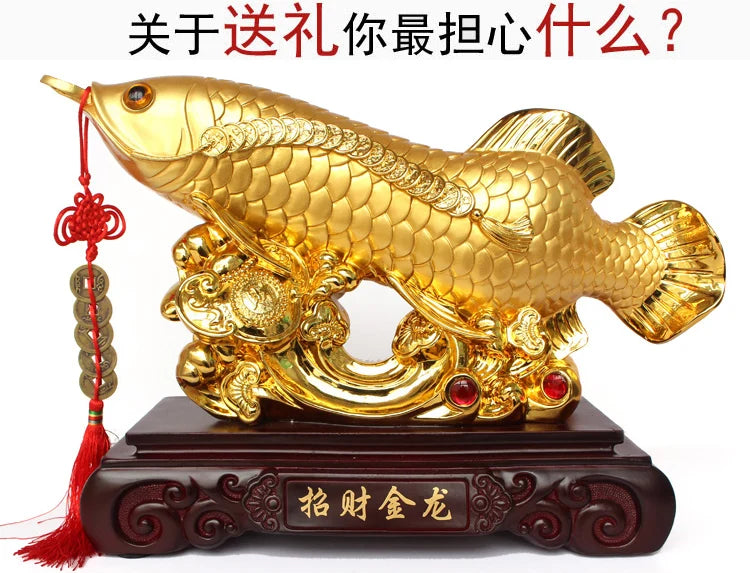 large TOP COOL HOME OFFICE Company SHOP TOP Cool  Talisman Money Drawing fortune Arowana Golden Fish FENG SHUI Decorative statue