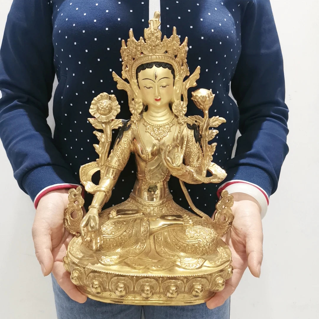 large Wholesale Tibet Buddha statue GOOD copper gilding Worship White Tara Guanyin Buddha statue Family protection Health safe