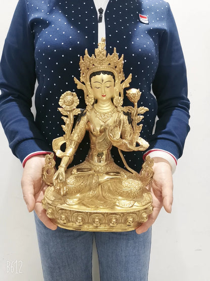 large Wholesale Tibet Buddha statue GOOD copper gilding Worship White Tara Guanyin Buddha statue Family protection Health safe