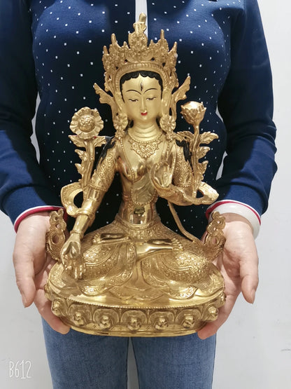 large Wholesale Tibet Buddha statue GOOD copper gilding Worship White Tara Guanyin Buddha statue Family protection Health safe