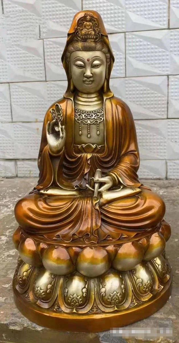 large bless family Safety Health luck Talisman office home shop efficacious Protection brass Guanyin AvalokitesvaraBuddha statue