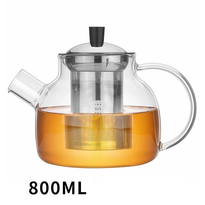 large-capacity glass teapot,With 304 stainless steel tea drain, Heat resistant suitable for home office tea set coffee pot1500ml