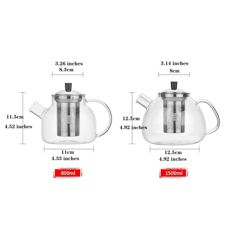 large-capacity glass teapot,With 304 stainless steel tea drain, Heat resistant suitable for home office tea set coffee pot1500ml