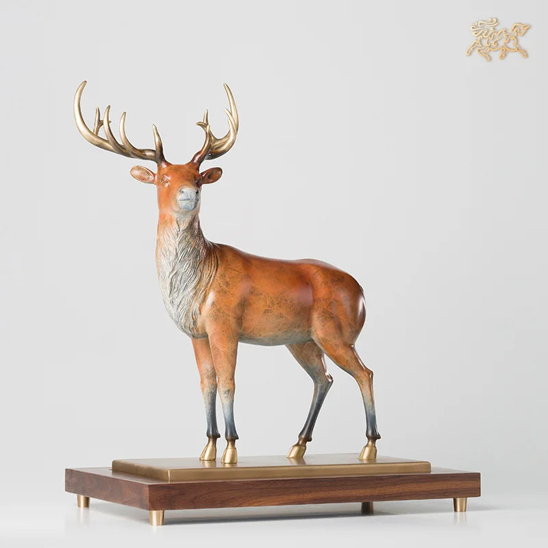 large high grade Europe Luxury decorative art HOME SHOP hallway Royal David's Deer statue brass Sculpture statue bring GOOD LUCK