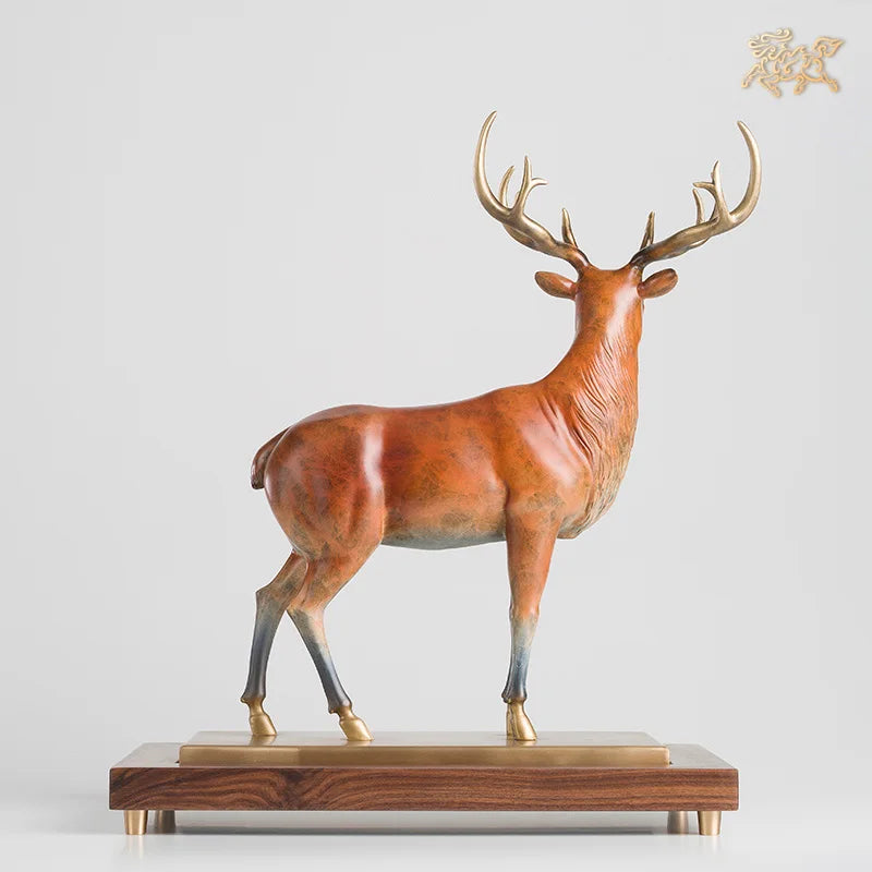 large high grade Europe Luxury decorative art HOME SHOP hallway Royal David's Deer statue brass Sculpture statue bring GOOD LUCK