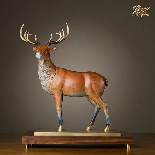 large high grade Europe Luxury decorative art HOME SHOP hallway Royal David's Deer statue brass Sculpture statue bring GOOD LUCK