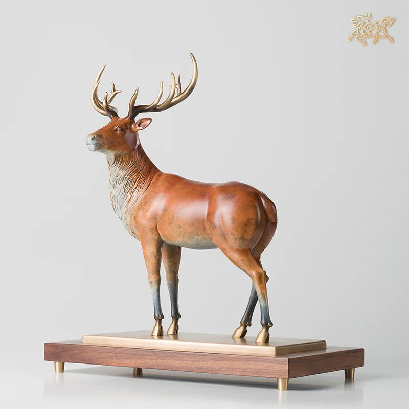 large high grade Europe Luxury decorative art HOME SHOP hallway Royal David's Deer statue brass Sculpture statue bring GOOD LUCK