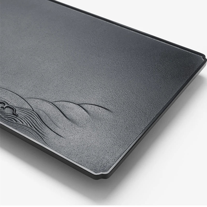 large tea tray weighted natural black stone table water draining outlet hand carved embossed serving trays for kungfu tea set