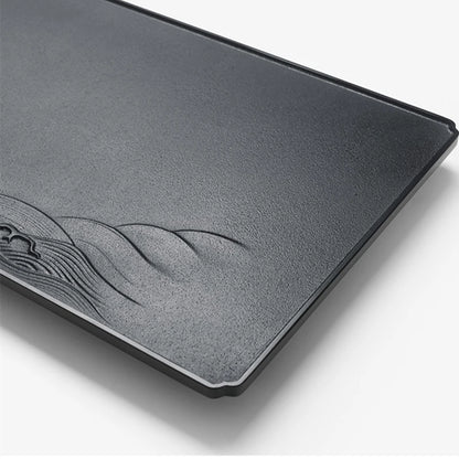 large tea tray weighted natural black stone table water draining outlet hand carved embossed serving trays for kungfu tea set