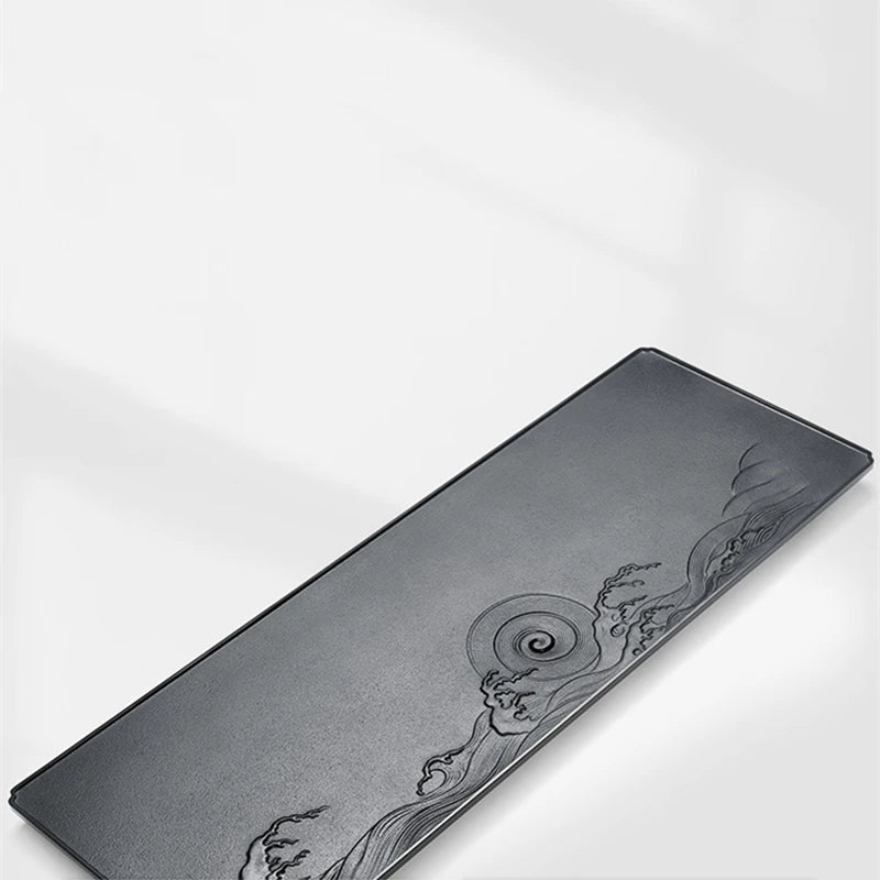 large tea tray weighted natural black stone table water draining outlet hand carved embossed serving trays for kungfu tea set