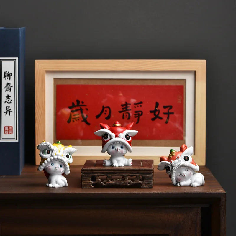 lion dance design handmade artware creative tea pet resin ornament table decoration house warming gift lovely tea play on sales