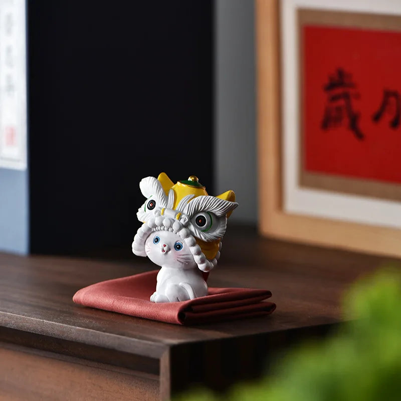 lion dance design handmade artware creative tea pet resin ornament table decoration house warming gift lovely tea play on sales