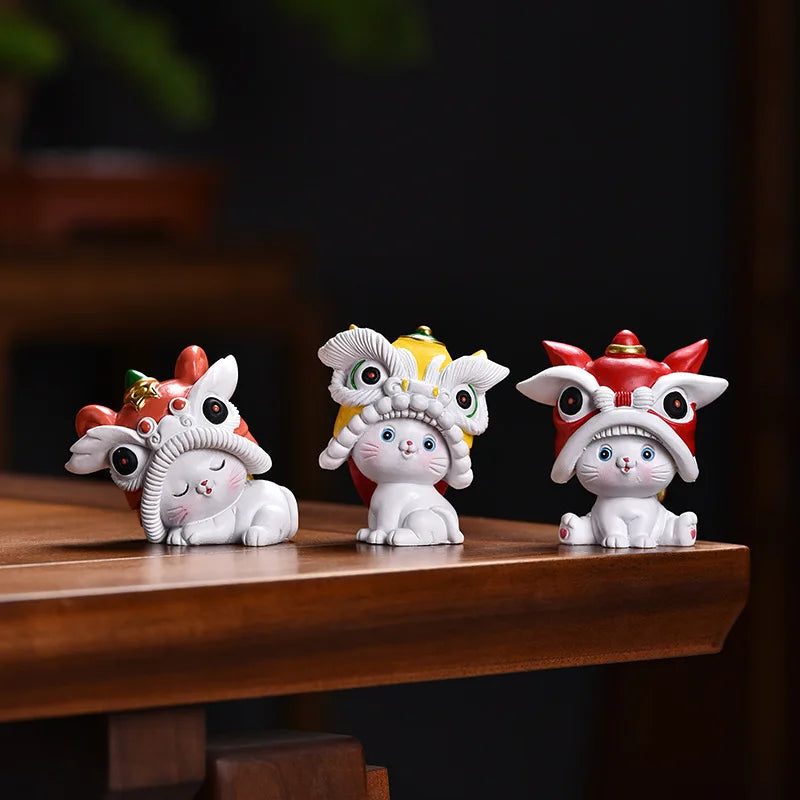 lion dance design handmade artware creative tea pet resin ornament table decoration house warming gift lovely tea play on sales