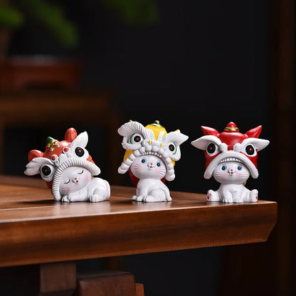 lion dance design handmade artware creative tea pet resin ornament table decoration house warming gift lovely tea play on sales