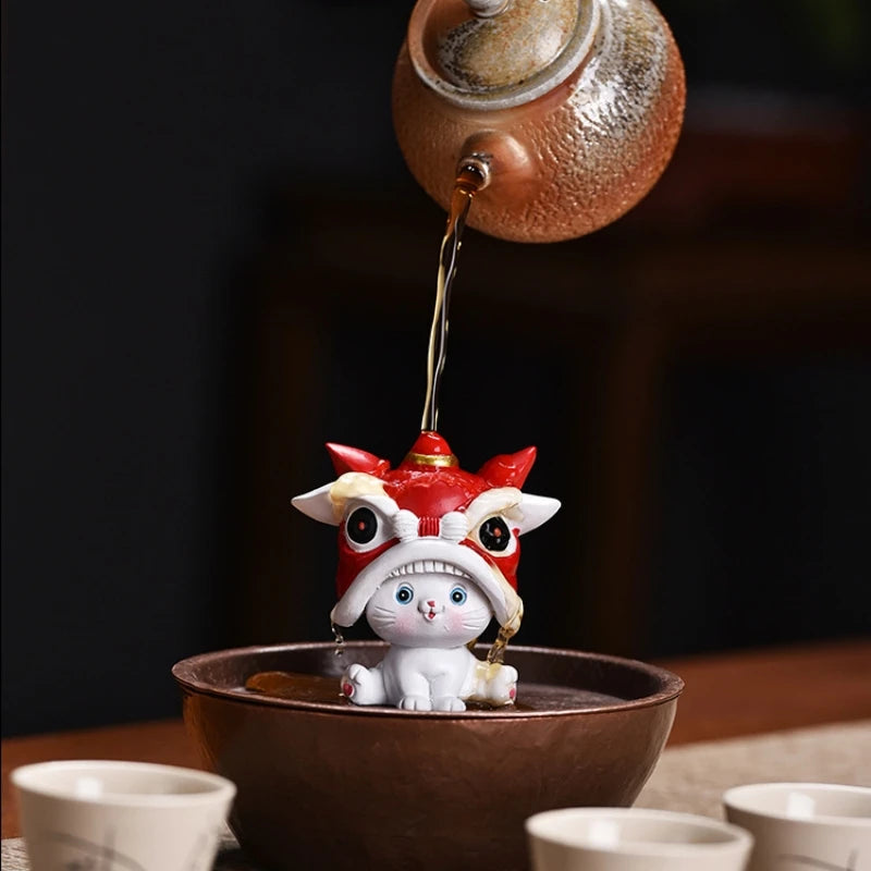 lion dance design handmade artware creative tea pet resin ornament table decoration house warming gift lovely tea play on sales