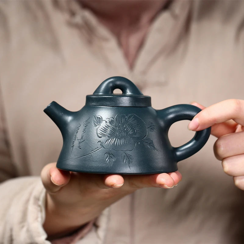 lotus flower carved tea pot with infuser handmade marked Chinese kungfu pot true yixing zisha tianqing clay 240ml shipiao new