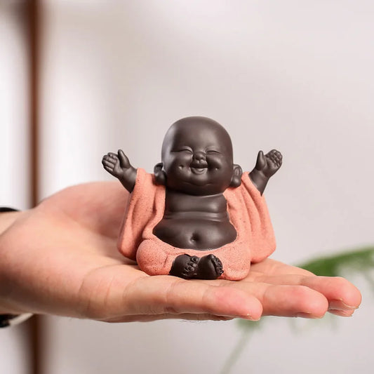 lovely tea pet Chinese yixing zisha purple clay Buddha statue small size table study decoration holiday gift on sales