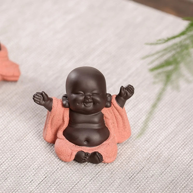 lovely tea pet Chinese yixing zisha purple clay Buddha statue small size table study decoration holiday gift on sales